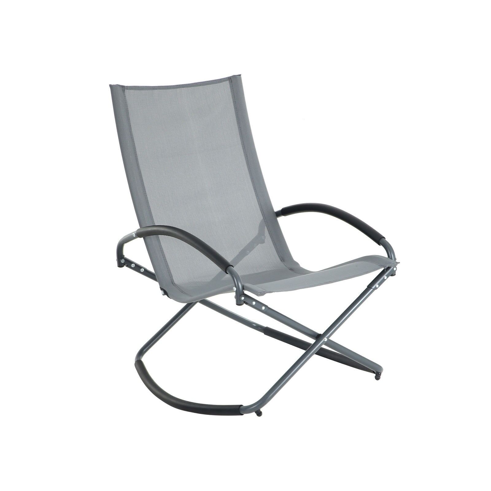Gray garden rocking chair, 71 x 91 x 98 cm (L x W x H). Package size: 94 x 77 x 8 cm.