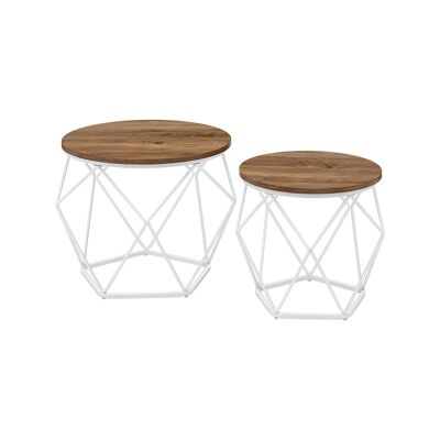 Set di 2 tavolini da caffè con piano rimovibile, color miele-bianco nuvola, 50 x 40 cm (Ø x A) Dimensioni tavolino piccolo: 40 x 36 cm