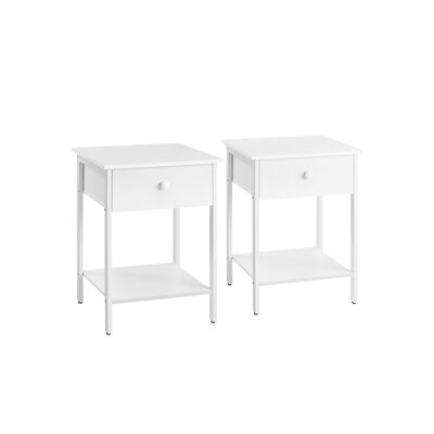 Ensemble de 2 tables d'appoint avec tiroir et étagère, blanc mat, 40 x 40 x 55 cm