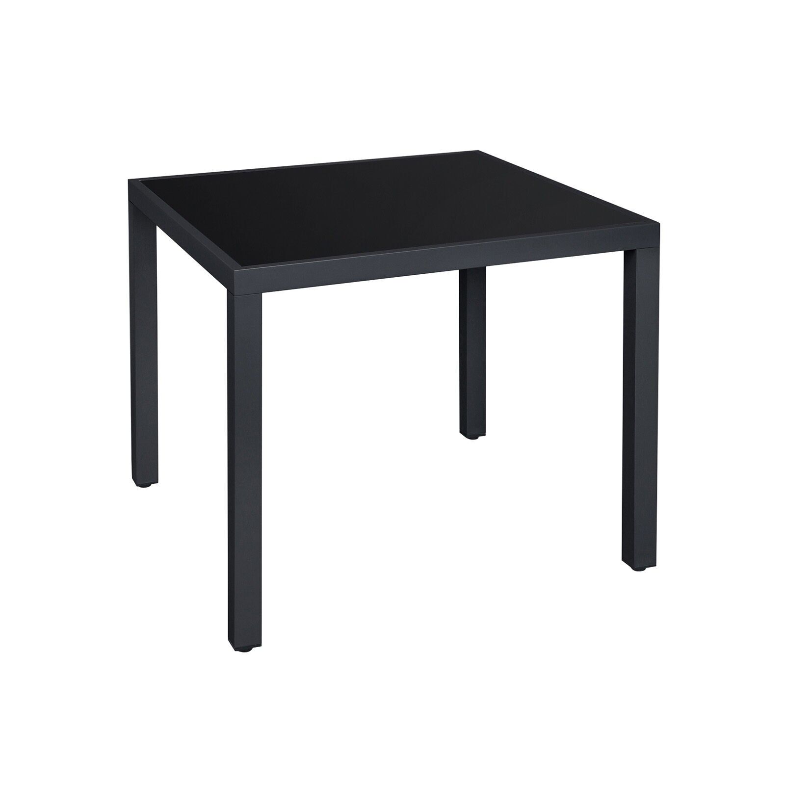 Table de terrasse avec plateau en verre noir, 85 x 85 x 73 cm