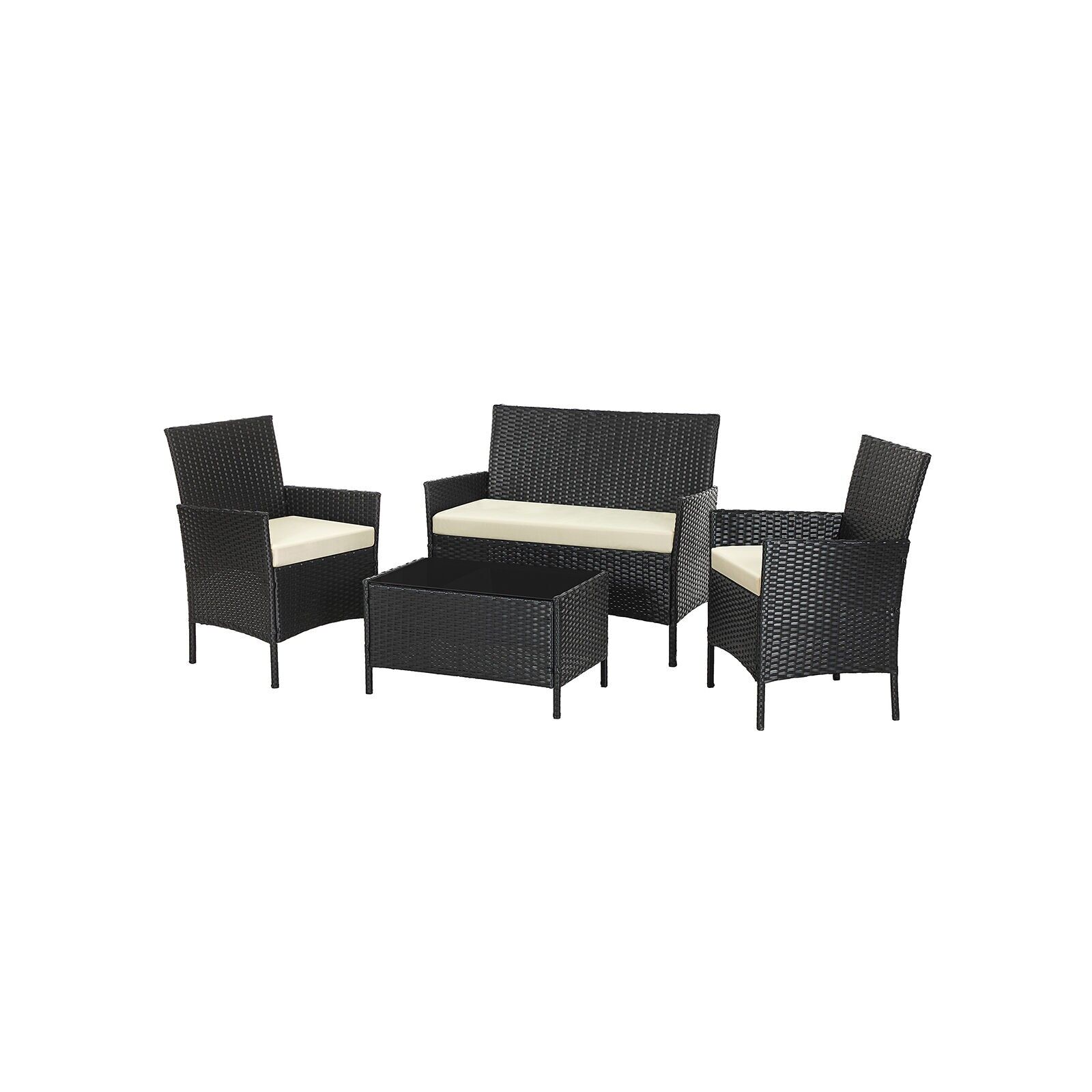 Ensemble de meubles de jardin en polyrotin, 58 x 49 x 85 cm (L x l x H) Dimensions du banc : 104 x 49 x 85 cm (L x l x H) Dimensions de la table : 72 x 42 x 40 cm