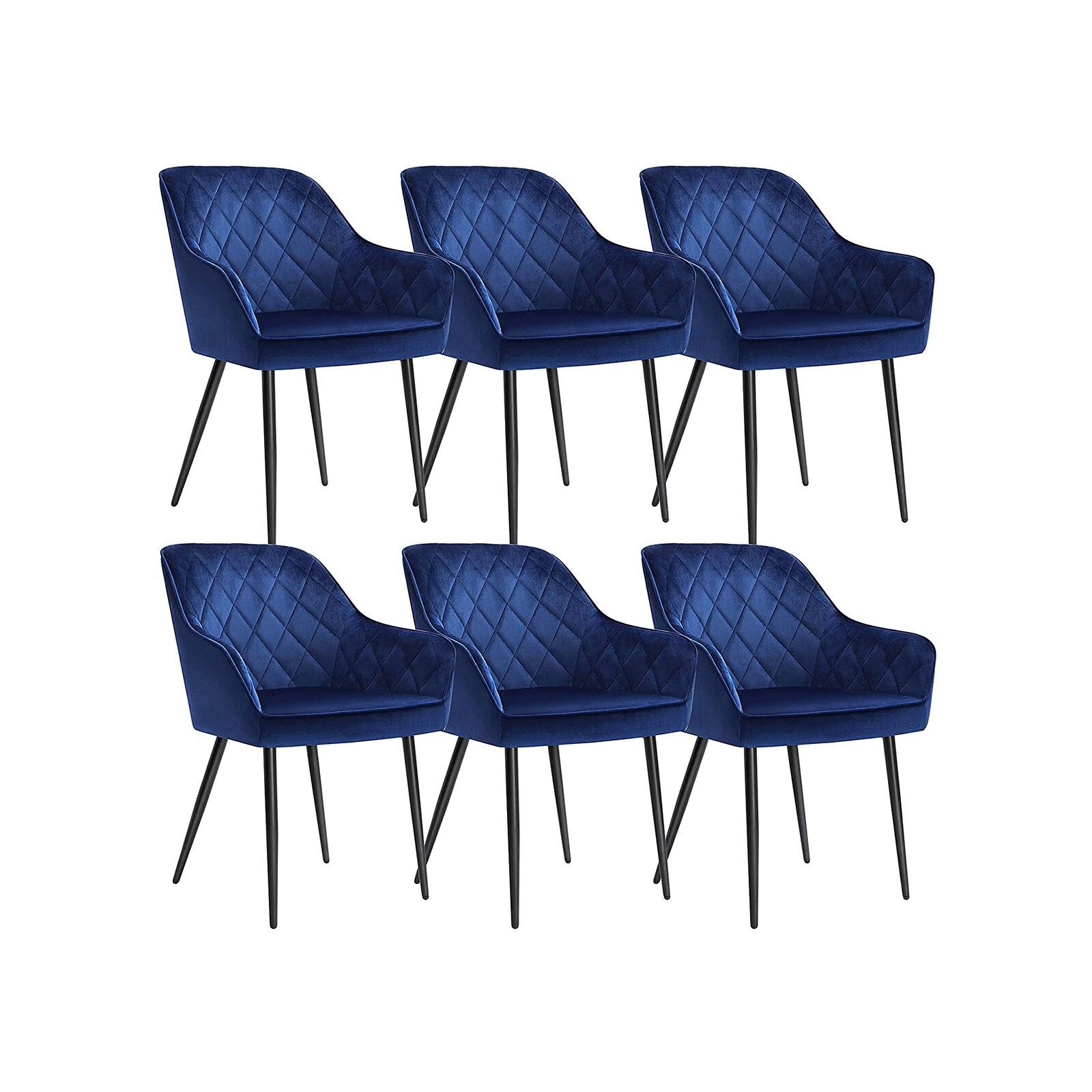 Chaises de salle à manger avec accoudoirs, lot de 6, bleu, 62.5 x 60 x 85 cm (L x l x H) Hauteur d'assise : 50 cm Largeur d'assise : 49 cm Profondeur d'assise : 44.5 cm Hauteur du dossier : 39.5 cm Hauteur de l'accoudoir (à partir du sol) : 64 cm Épaisseur du coussin d'assise : 7 cm