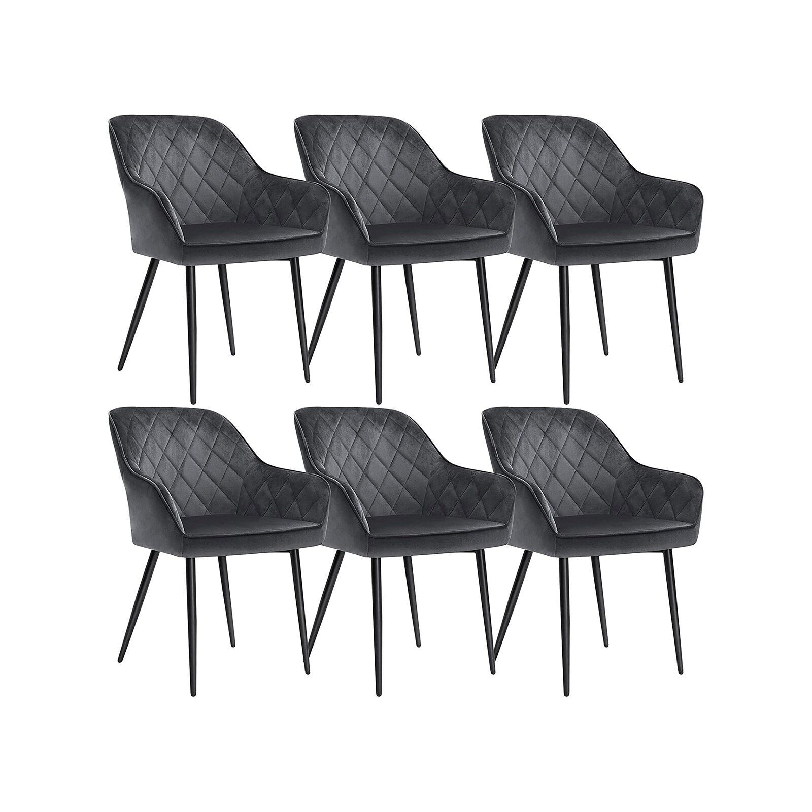 Chaises de salle à manger en velours, lot de 6, gris, 62.5 x 60 x 85 cm (L x l x H) Hauteur d'assise : 50 cm Largeur d'assise : 49 cm Profondeur d'assise : 44.5 cm Hauteur du dossier : 39.5 cm Hauteur de l'accoudoir (à partir du sol) : 64 cm Épaisseur du coussin d'assise : 7 cm