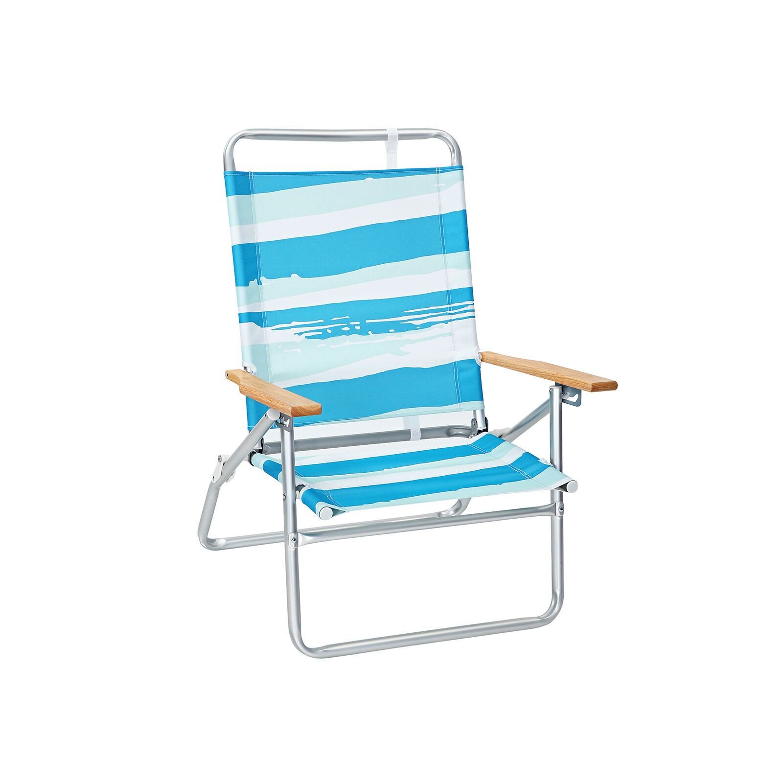 Chaise de plage rayée bleu-vert-blanc, 64 x 53 x 87 cm