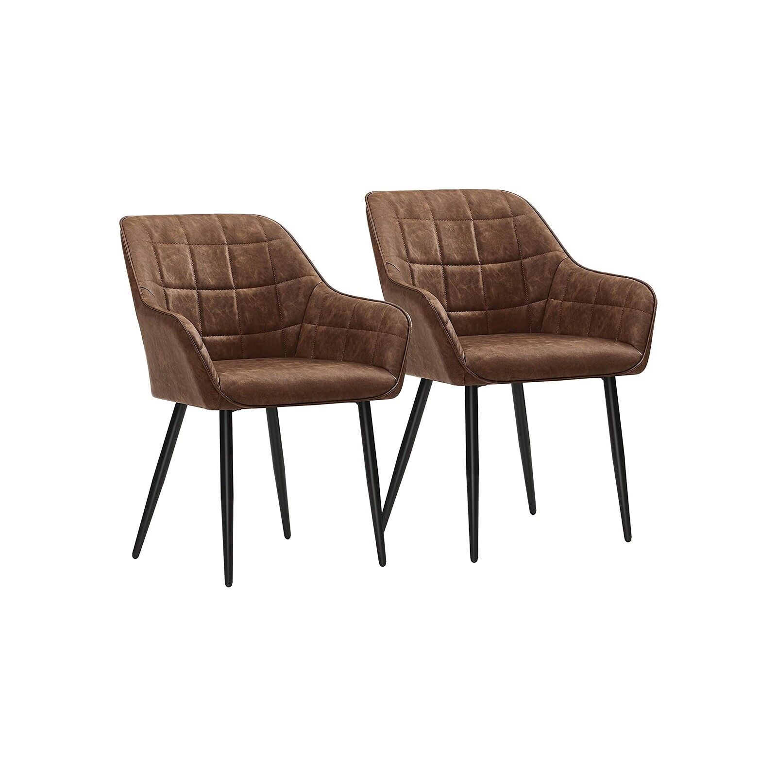 Set of 2 dining chairs with PU cover, dark brown, 62.5 x 60 x 85 cm (L x W x H) Seat height: 50 cm Seat width: 49 cm Seat depth: 44.5 cm Backrest height: 39.5 cm Armrest height (from floor): 64 cm Seat cushion thickness: 7 cm