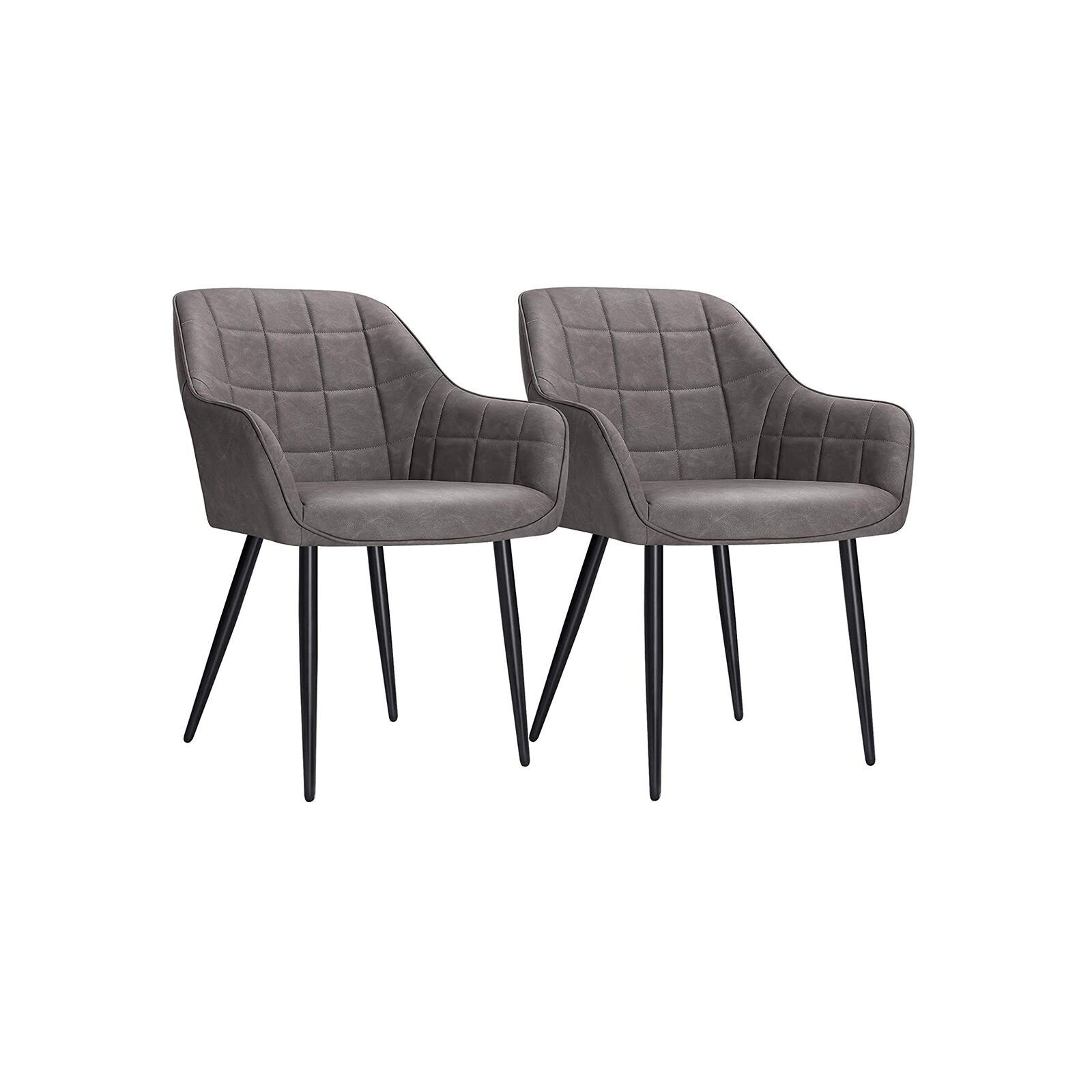 Set of 2 dining chairs with PU cover gray, 62.5 x 60 x 85 cm (L x W x H) Seat height: 50 cm Seat width: 49 cm Seat depth: 44.5 cm Backrest height: 39.5 cm Armrest height (from floor): 64 cm Seat cushion thickness: 7 cm