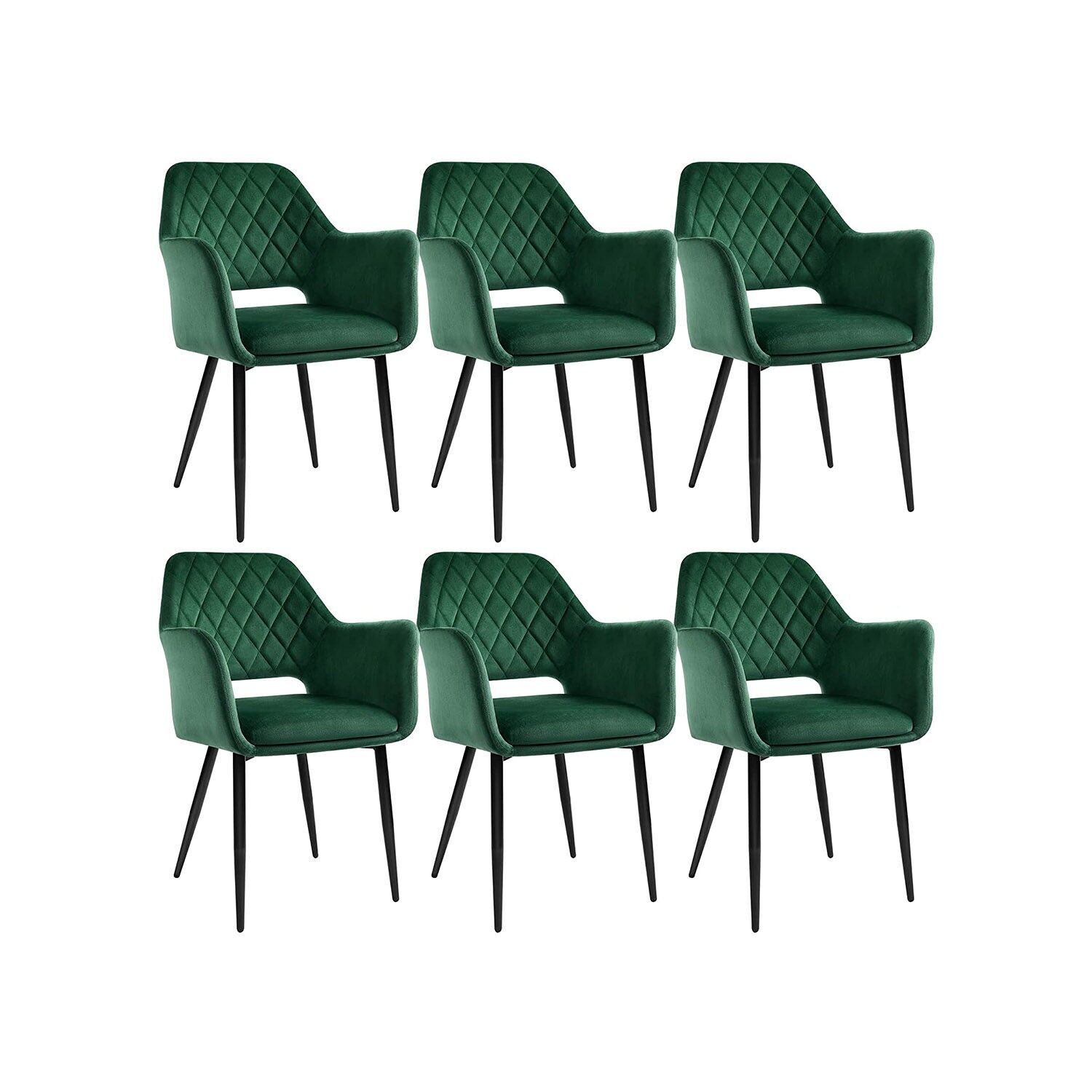 Dining chairs set of 6 with armrests, 59.5 x 58 x 88 cm (L x W x H) - Seat height: 49.5 cm - Seat width: 41.5 cm - Seat depth: 46 cm - Backrest height: 43.5 cm - Armrest height (from floor): 70 cm