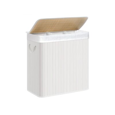 Cesto para ropa con 3 compartimentos, color natural, 60x40x61. 5 cm