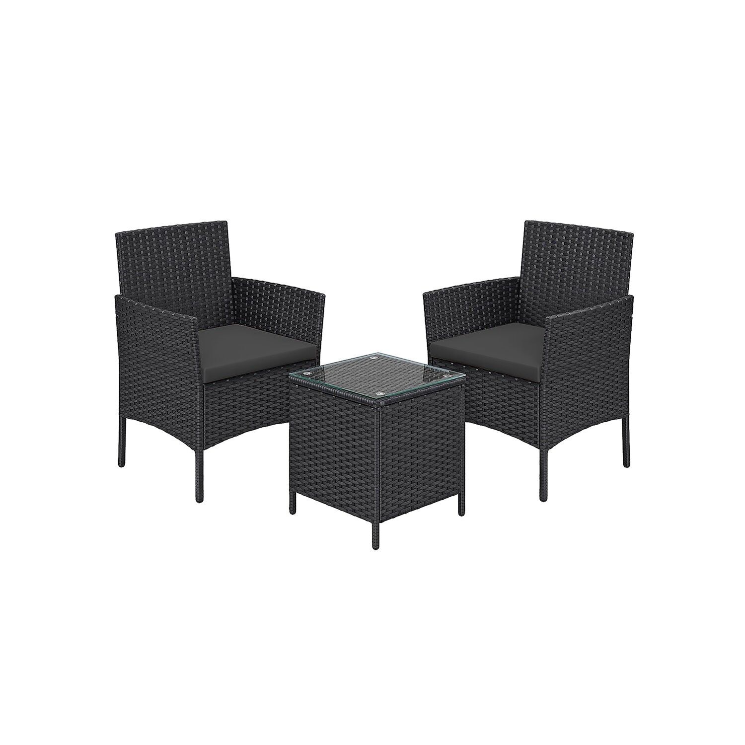 Ensemble de meubles de jardin en polyrotin PE, noir-gris, 56.5 x 54.5 x 81.5 cm (L x l x H). Dimensions de la table : 40 x 40 x 45.5cmm
