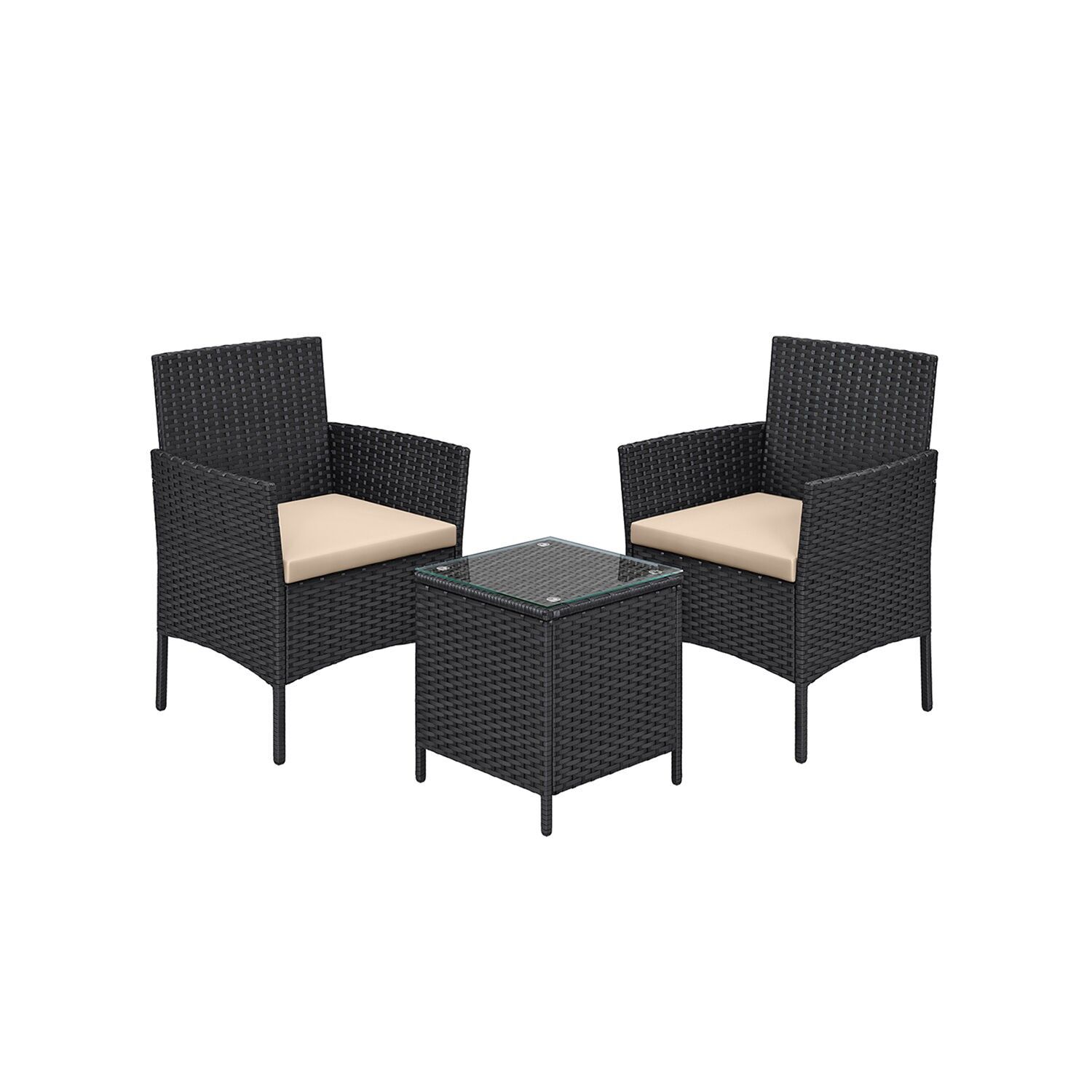 Ensemble de salon de jardin avec table et 2 chaises, 56.5 x 54.5 x 81.5 cm (L x l x H). Dimensions de la table : 40 x 40 x 45.5  cm.