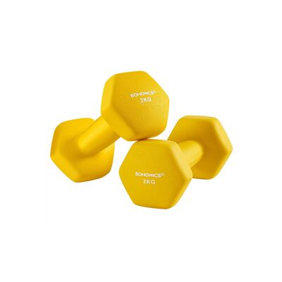 Juego de 2 mancuernas 2 x 2 kg, 16 x 8 x 7.5 cm (largo x ancho x alto) Longitud del mango: 10 cm