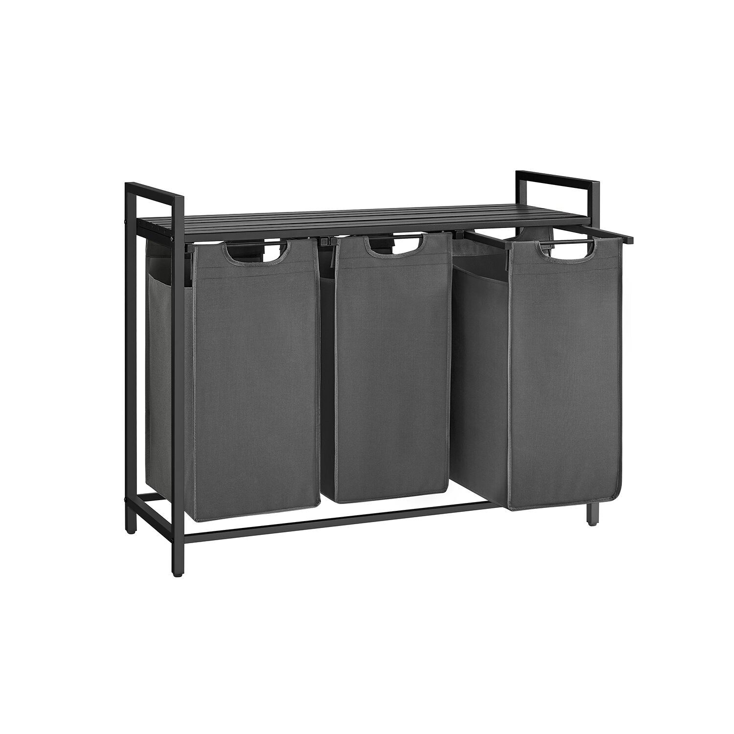 Panier à linge 3 x 38 L avec 1 étagère noir-gris, 3 x 38 litres, 92.5 x 33 x 71 cm