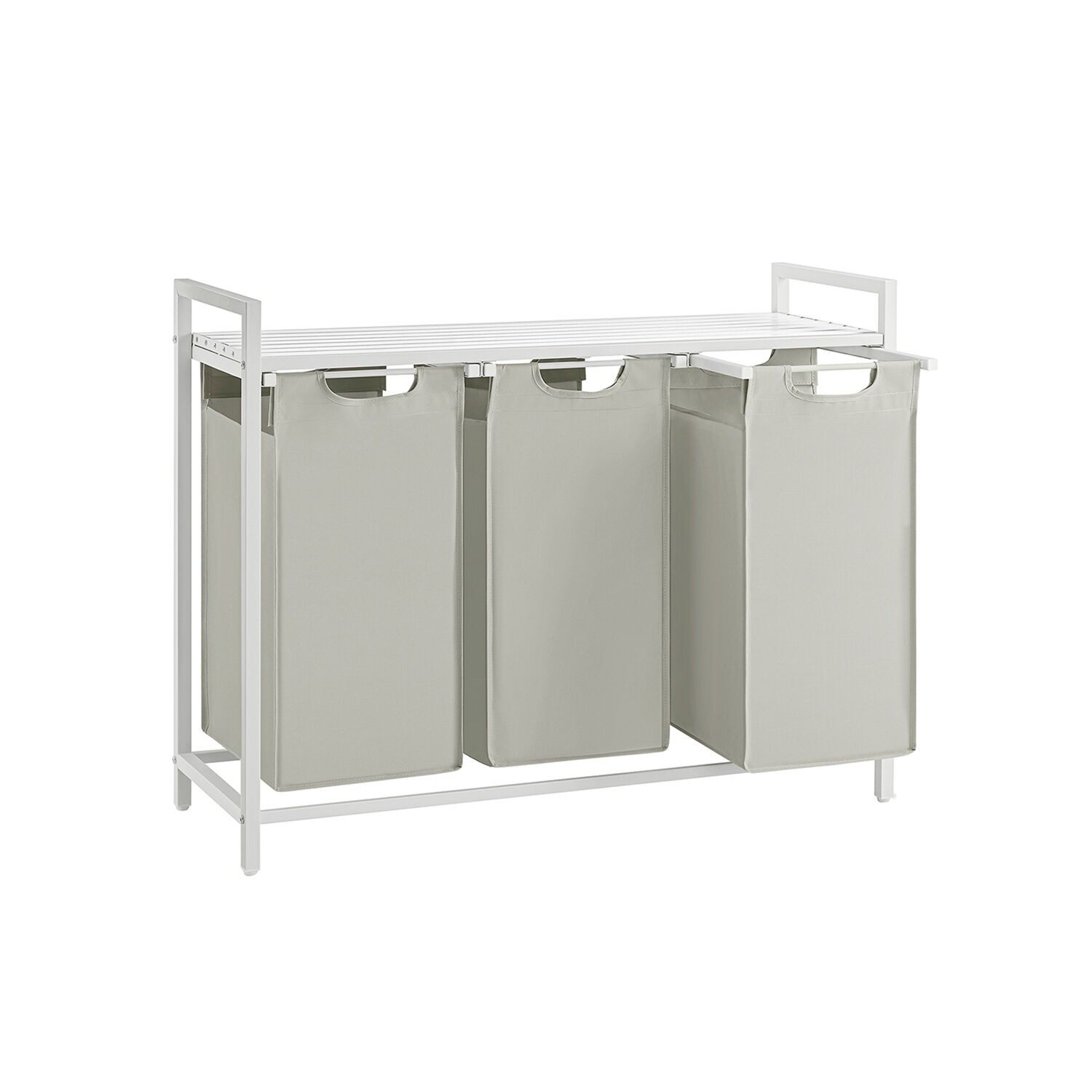 Panier à linge 3 x 38 L avec 1 étagère blanc, 3 x 38 litres, 92.5 x 33 x 71 cm