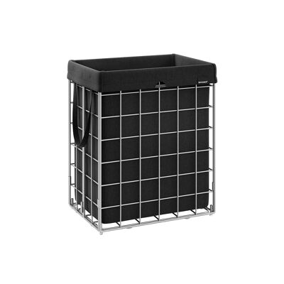 Panier à linge pliable 90 L, structure métallique, argent-noir, dimensions 48 x 33 x 58 cm