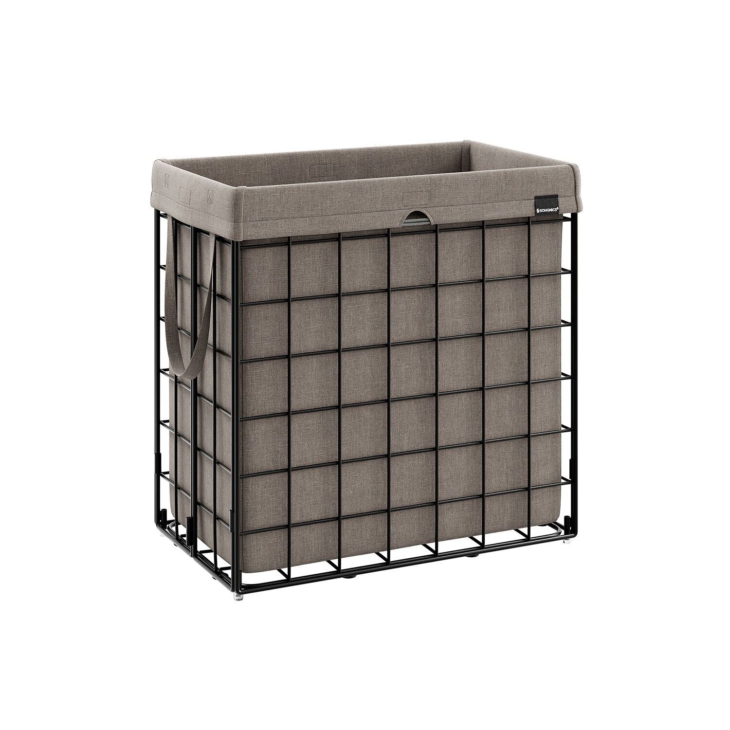 Panier à linge pliable 110 L structure métallique noir-marron camel, 58 x 33 x 58 cm