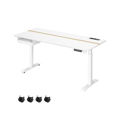 Escritorio con enchufes y cajón 70 x 160 cm blanco nube-roble dorado