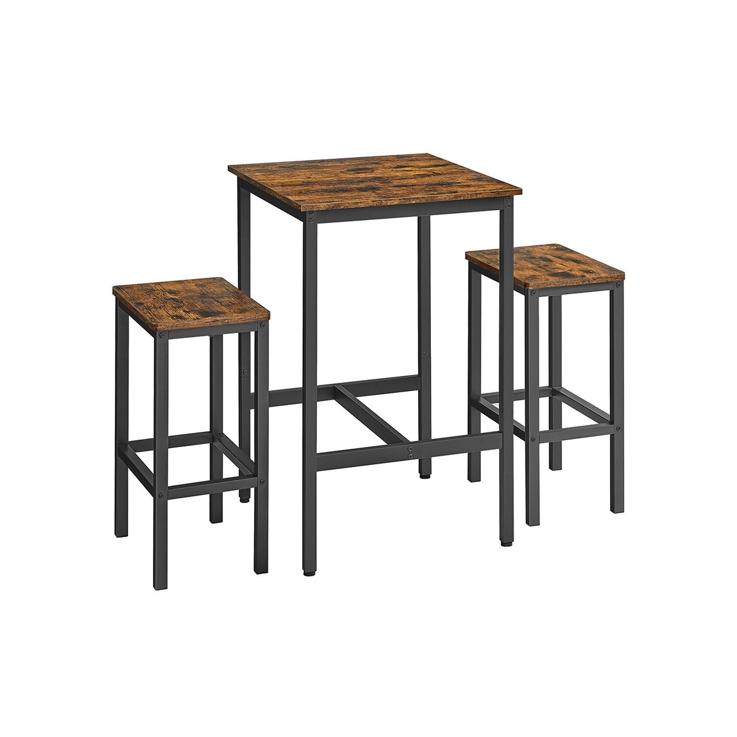 Dining table with 2 chairs, 60 x 60 x 90 cm, bar stools 30 x 40 x 65 cm
