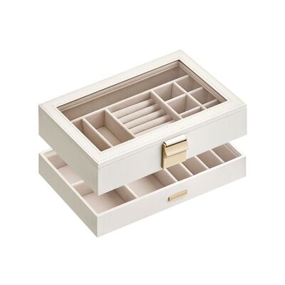 Coffret à bijoux 2 niveaux avec couvercle en verre grand, 17 x 28 x 18.3écm
