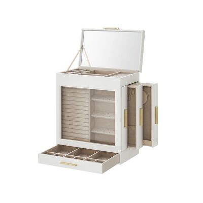 Coffret à bijoux avec fenêtre en verre nuage or blanc, 15.5x26.1 x 32 cm