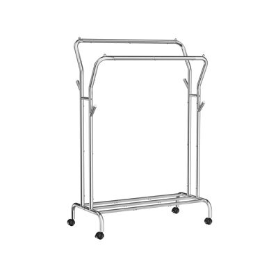 Portant à vêtements sur roulettes avec 2 tringles à vêtements argent
