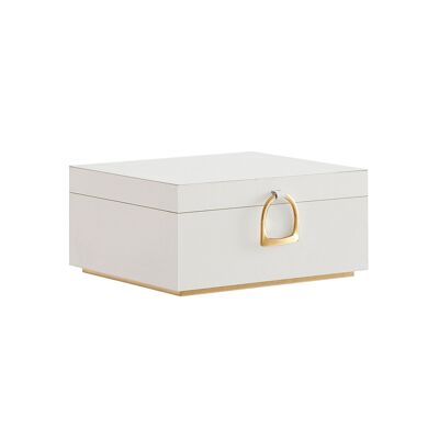 Coffret à bijoux à deux niveaux avec poignée et plateau à bijoux flexible, blanc, 20.5 x 24 x 11 cm