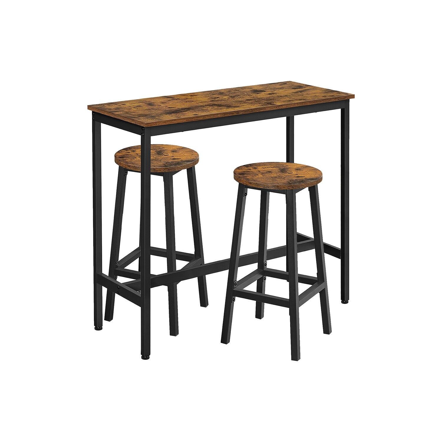 Bar table set with 2 bar stools vintage brown-black, 40 x 100 x 90 cm (D x W x H) Stool dimensions: 32 x 65 cm