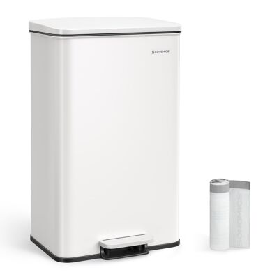 Poubelle de cuisine 40 litres poubelle à pédale blanche, 34.8 x 32.1 x 55.7 cm (L x l x H) Hauteur totale (avec couvercle ouvert) : 83.3écm