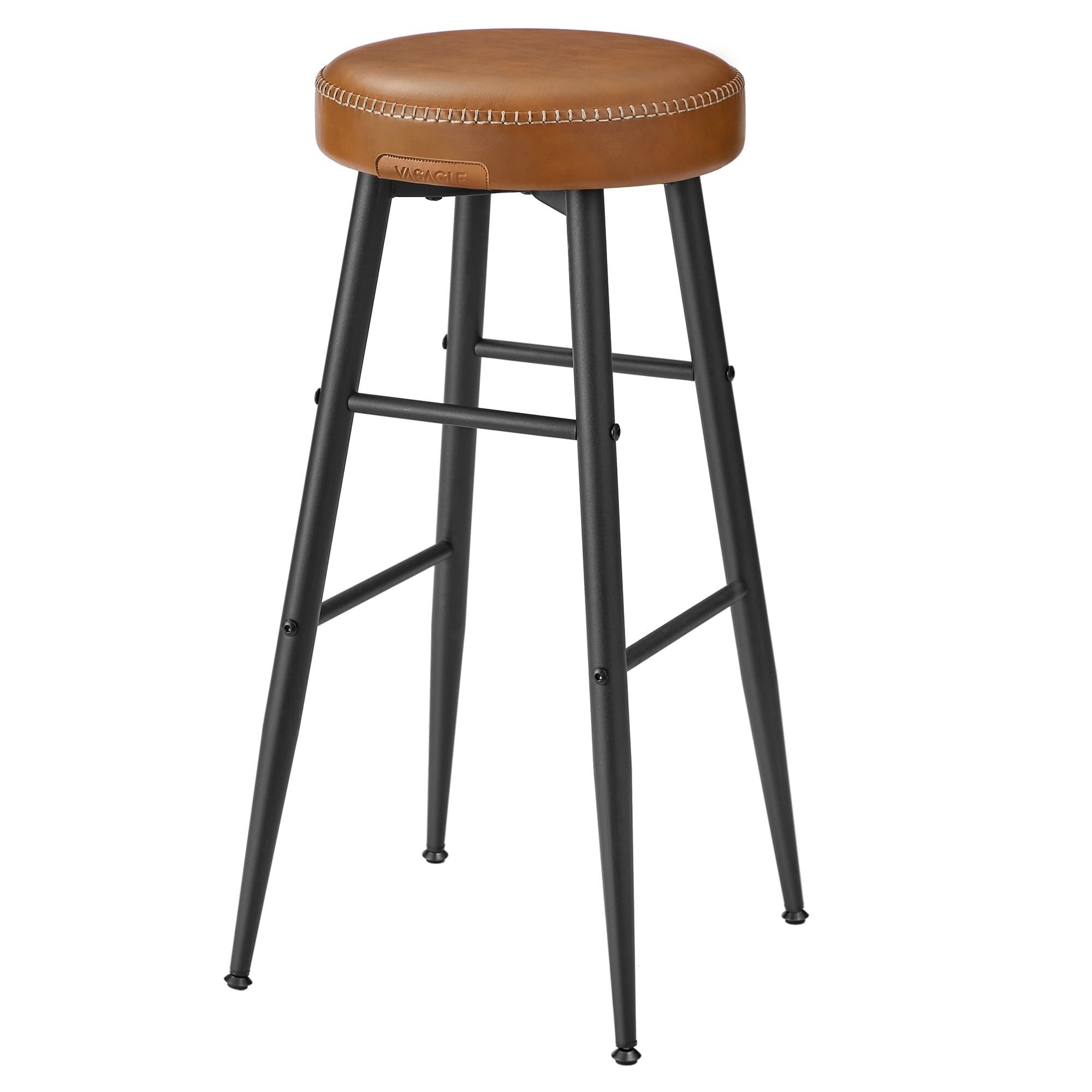 EKHO Collection - Bar stools set of 2, faux leather, caramel brown, 51.6 x 51.6 x 76.2CM
