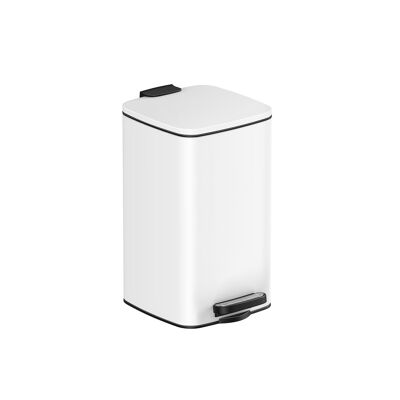 Conteneur à cosmétiques avec pédale à fermeture douce, acier, blanc, 23.9 x 19.3 x 33.5 cm (L x l x H). Hauteur totale (avec couvercle ouvert) : 52.2 cm . Dimensions intérieures du seau : 19.3 x 19.1 x 29.3 cm .