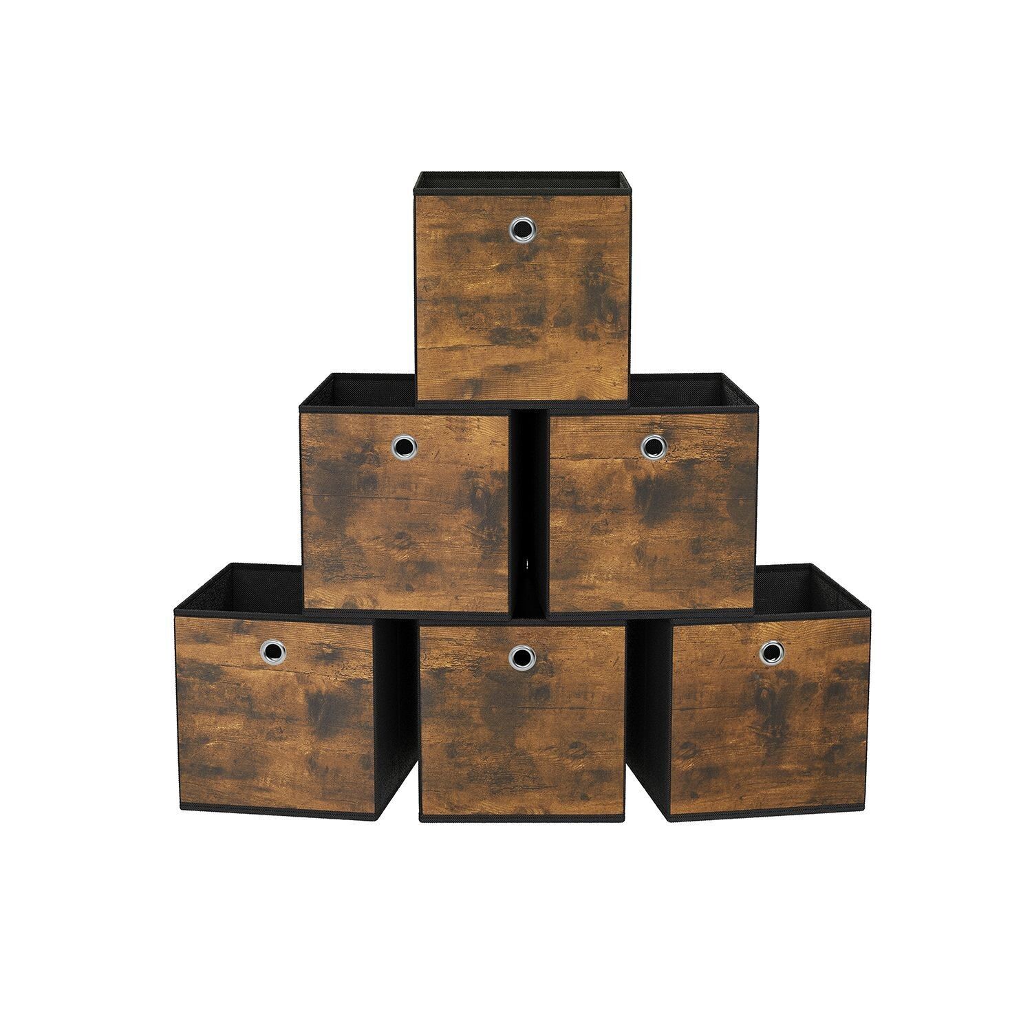 Coffret de rangement vintage marron-noir, lot de 6, 33 x 33 x 33 cm