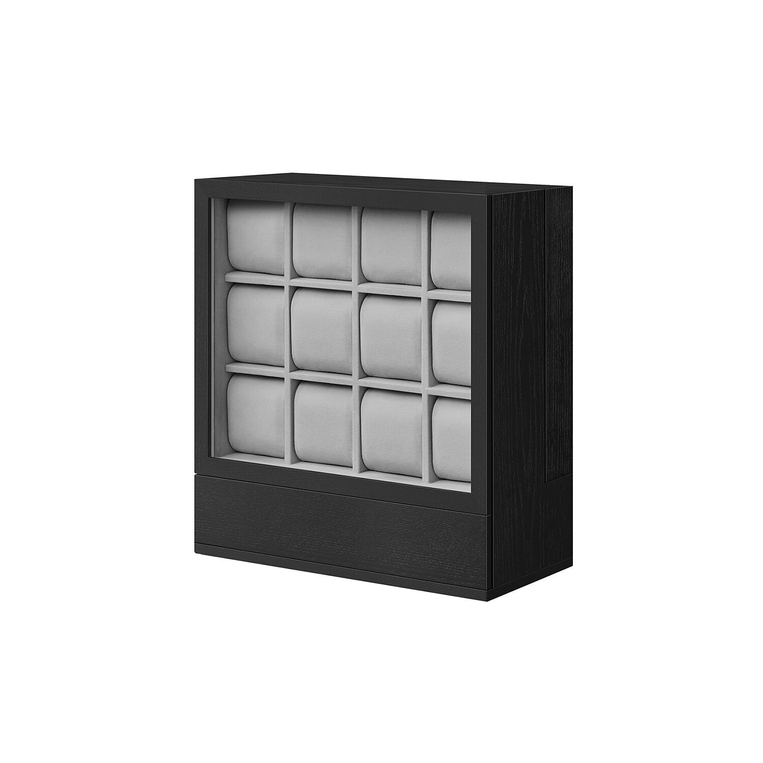 Watch box 12 compartments with window ebony black, 15 x 29.5 x 32.5 cm