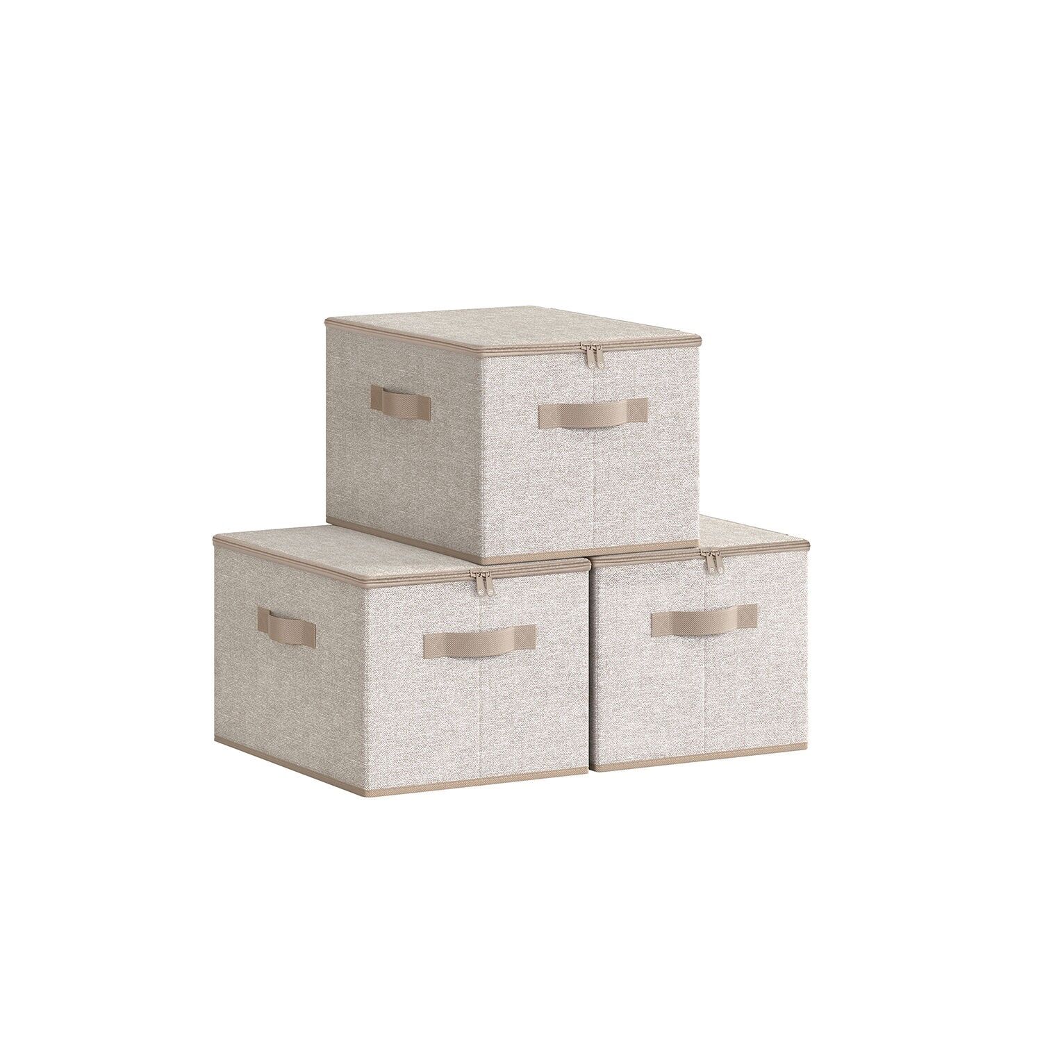 Boîte de rangement avec couvercle, lot de 3, beige sable, 40 x 30 x 25 cm