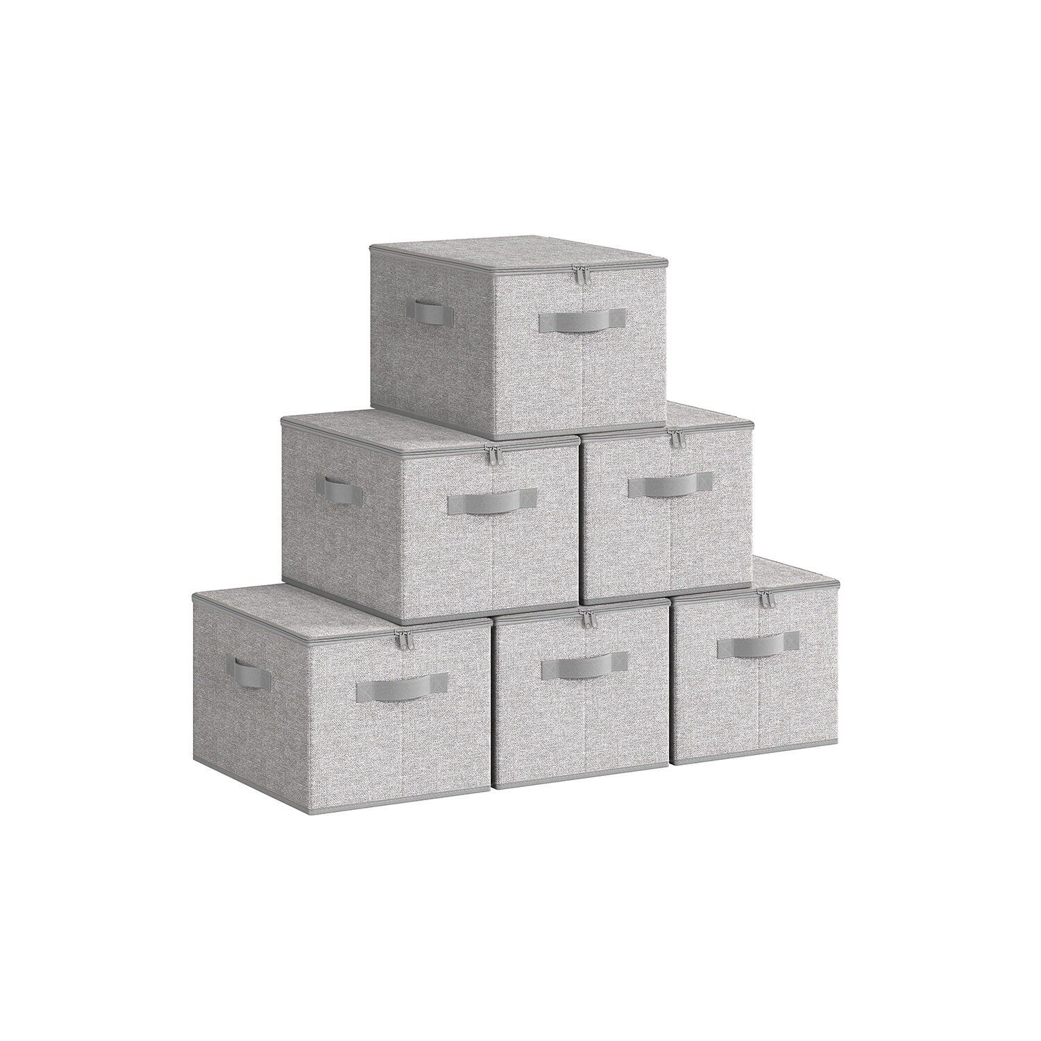 Boîte de rangement avec couvercle, lot de 6, gris tourterelle, 40 x 30 x 25 cm