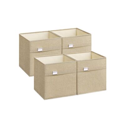 Coffret de rangement en tissu Oxford et imitation lin, lot de 4, beige sable, 33 x 33 x 33 cm