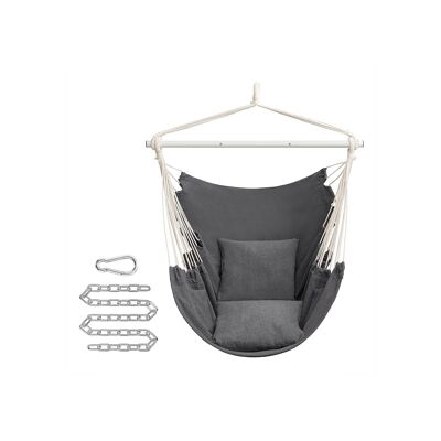 Silla colgante con 2 cojines y cadena de metal, gris pizarra, 150 x 128 cm (L x An). Dimensiones del cojín: 40 x 40 cm.