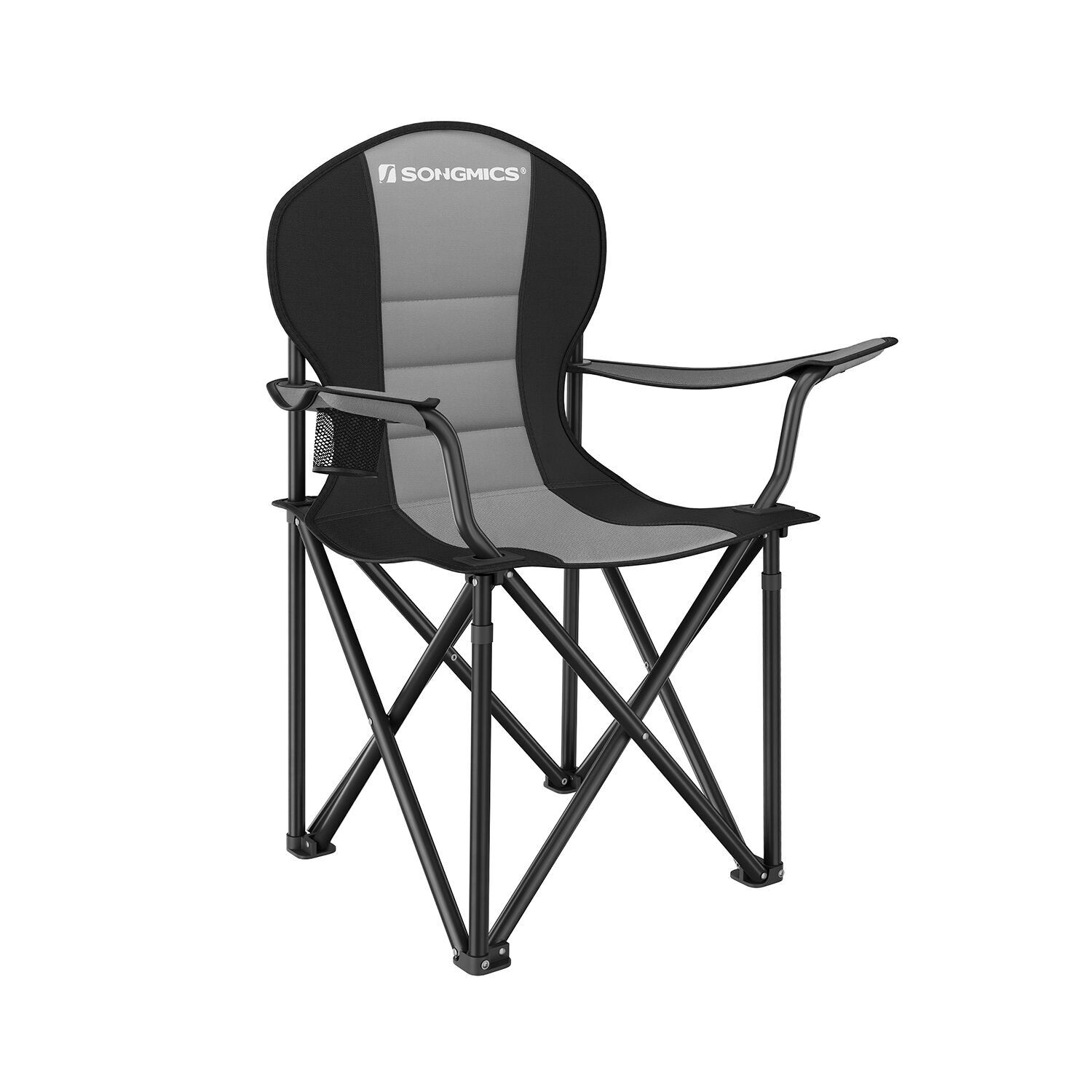 Chaise de camping avec assise rembourrée, gris-noir, 55 x 90 x 102 cm