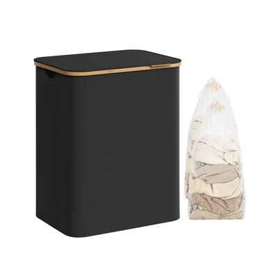 Laundry basket with 2 compartments and lid, ink black, 52 x 38.5 x 70.5cm s