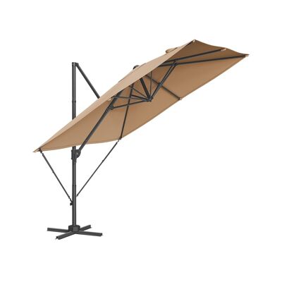 Sombrilla con manivela y base en cruz, color marrón camel, 270 x 270 cm