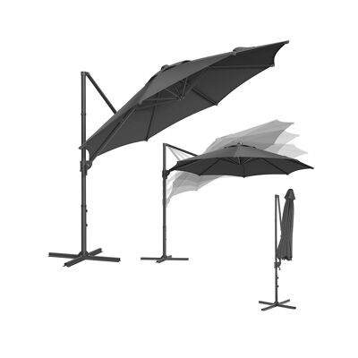 Parasol 300 cm UPF 50+ con manivela y base en cruz gris