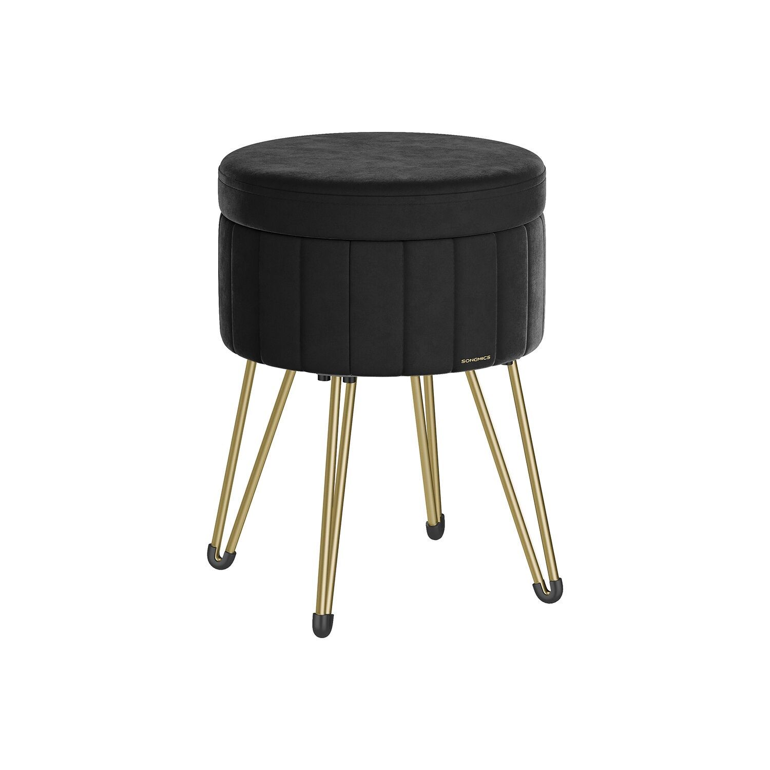 Stool with storage space and 4 metal legs in ink black
