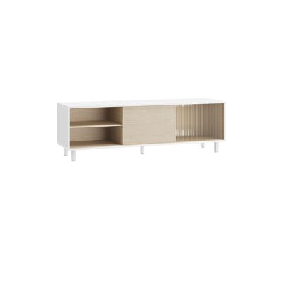 Meuble TV, montage ultra-rapide, moderne, blanc nuage-beige naturel, 140 x 39 x 45 cm