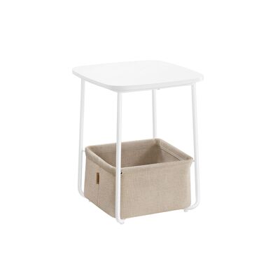 Mesa auxiliar cuadrada con cesta de tela, 40 x 40 x 50 cm (profundidad x anchura x altura) Dimensiones de la cesta: 33 x 33 x 18 cm