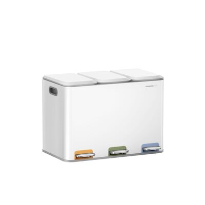 Poubelle de cuisine 3 x 15 L compartiments blanc nuage, 60.5 x38.8 x 42.7 cm (L x l x H) Hauteur totale (avec couvercle ouvert) : 73.3 cm Dimensions par seau intérieur : 28.5 x 18 x 39.4 cm