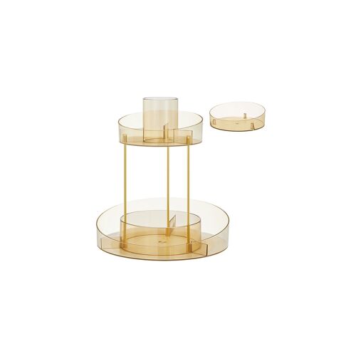 Rotating makeup organizer with extra drawer, champagne gold, 25.2 x 25.2 x 29 cm