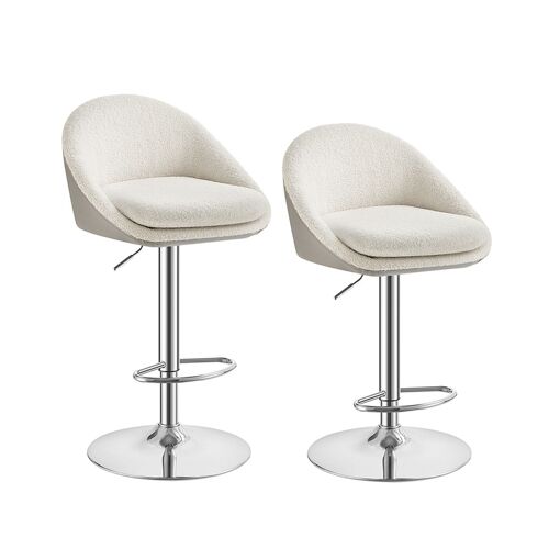 Bar stool set of 2, height-adjustable, cream white-silver grey, 52.5 x 50 x (97.5-108.5) cm (D x W x H) Seat height (from floor): 59-73.5 cm Seat dimensions: 41 x 43 cm (D x W) Backrest height: 37.5 cm Foot dimensions: 45 cm