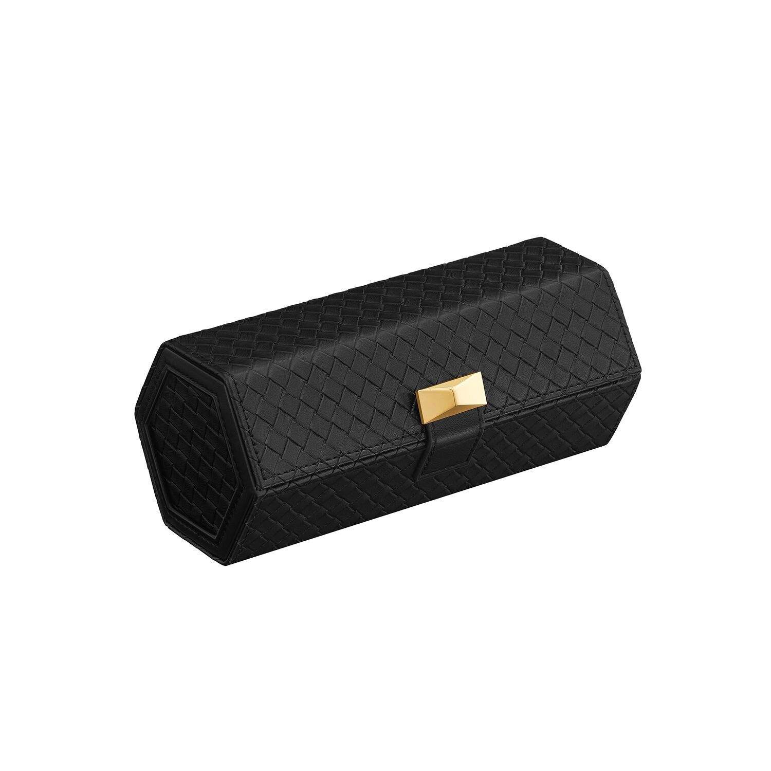 Watch box for on the go with hidden storage space, jet black, 9.8 x 21.2 x 8.7 cm