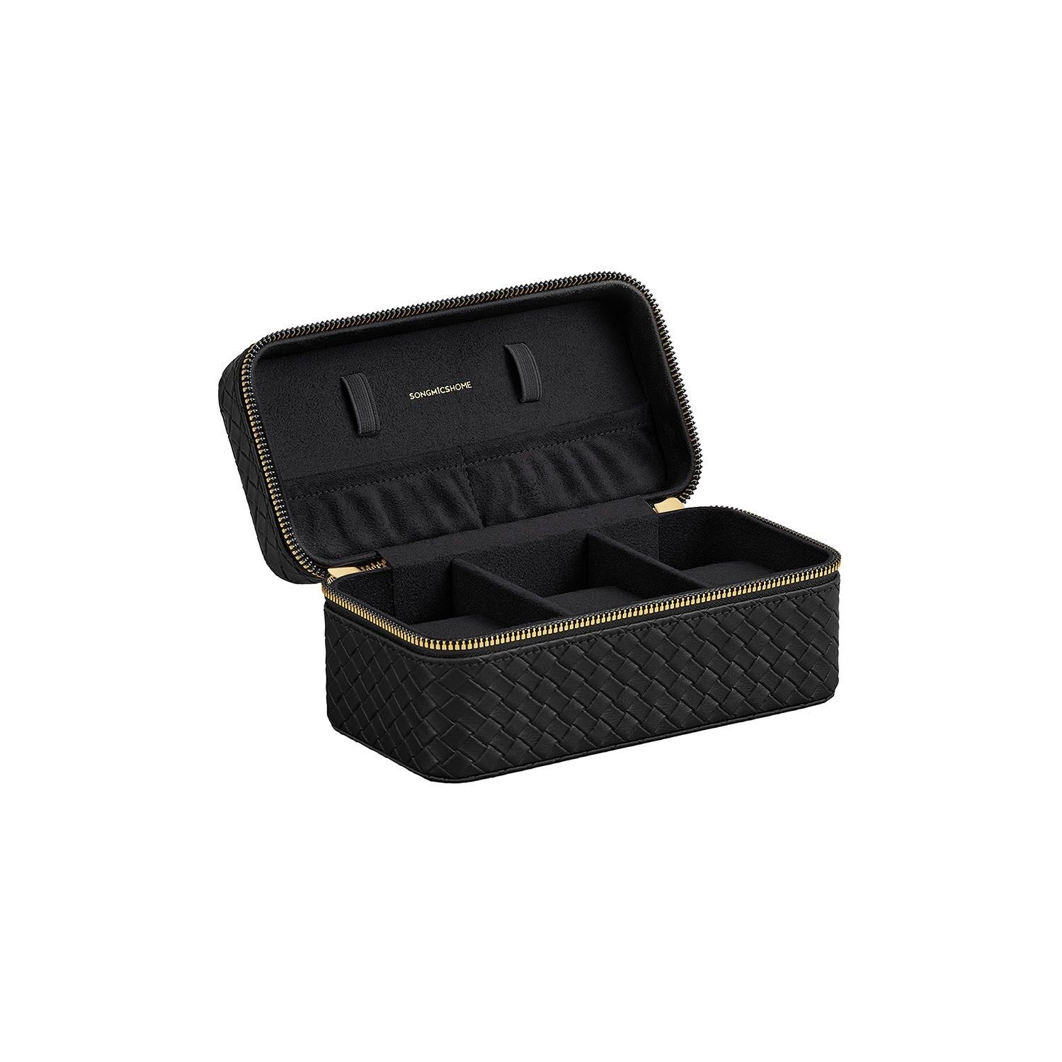 Watch box with lid and lining in ink black, 10 x 20 x 9 cm