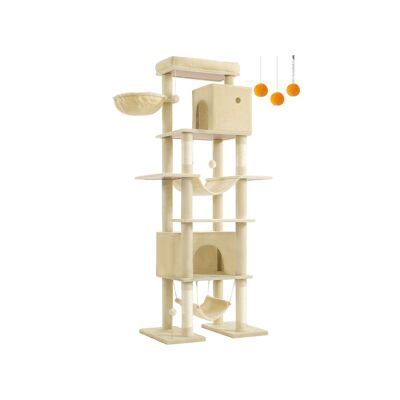 Cat tree large 201 cm high with platform beige