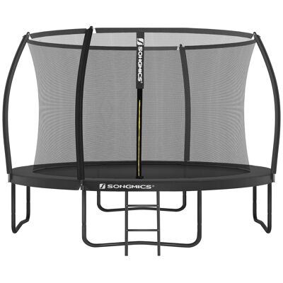 Cama elástica de 366 cm de diámetro, cama elástica de jardín para niños con red de seguridad, barras curvas de 180 cm de alto, cubierta de borde, escalera, estructura de acero, color negro STR122B01