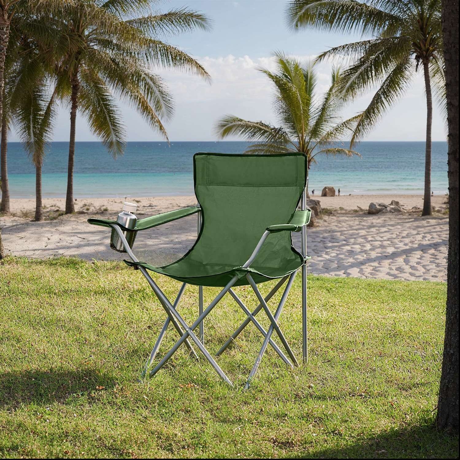 Lot de 2 chaises de camping pliantes avec accoudoirs, 84 x 52 x 81 cm (L x l x H). Dimensions du colis : 86 x 25 x 14 cm.